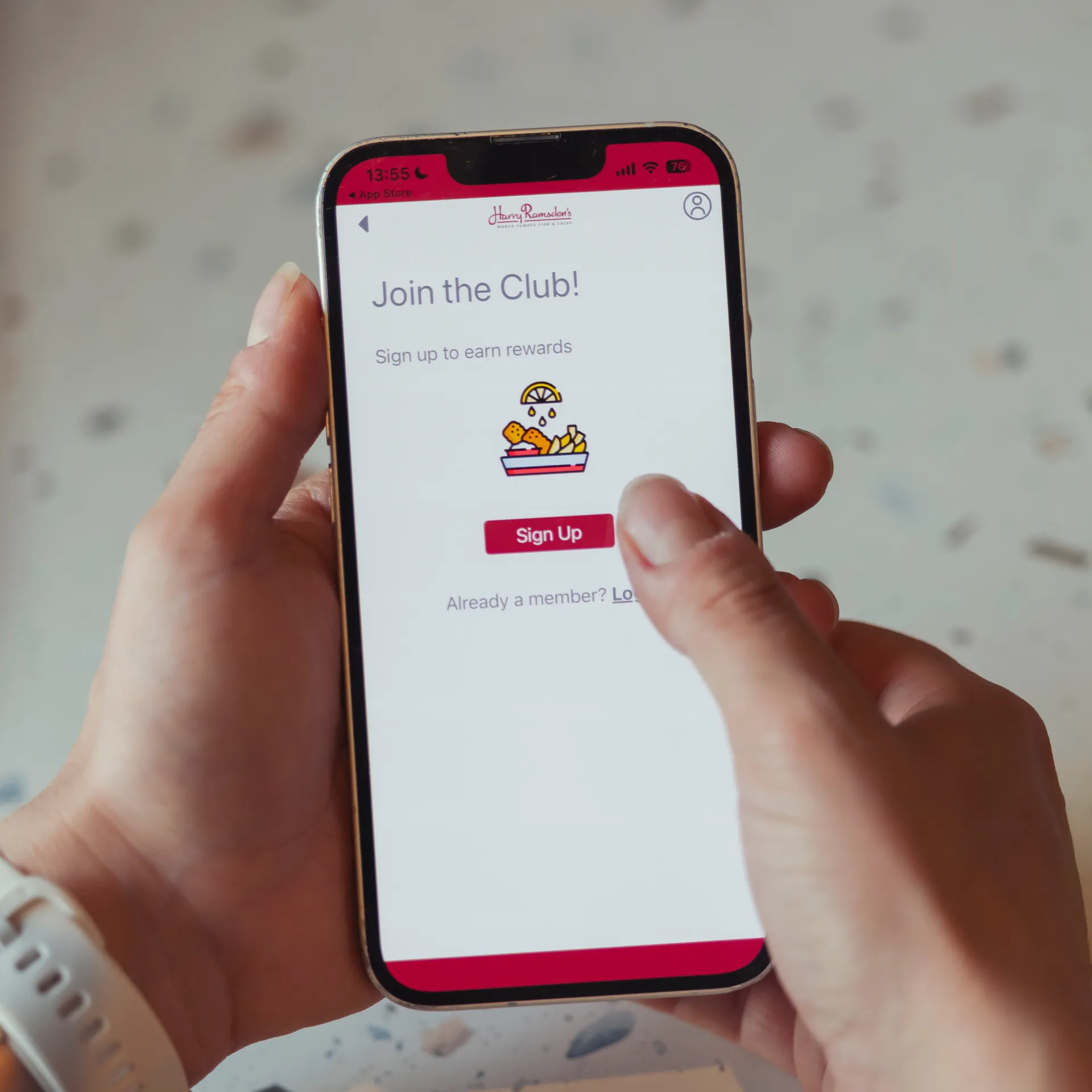 "Join the club" mobile app screen
